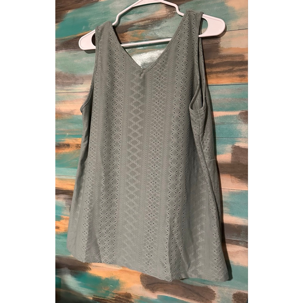 Women's Sage Green Eyelet Twist Front Tank Top Plus 1XL